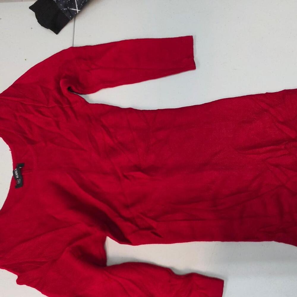 Karol int red long sleeve Knit Dress Ruffle Hem Made in Turkey